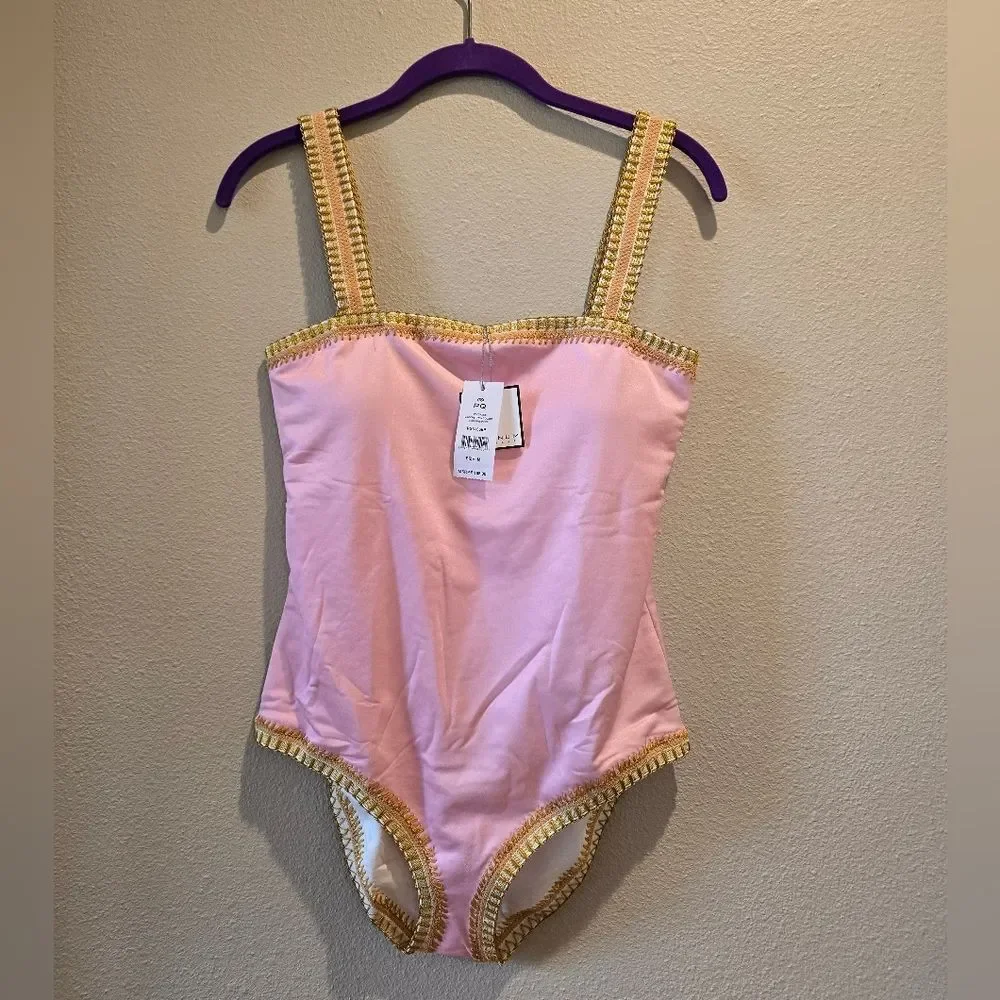 Platinum PQ by Solange Ferrarini Crochet Trim One Piece Swimsuit NWT Sz M